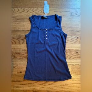 Kissfix Button Detail Navy Tank Top